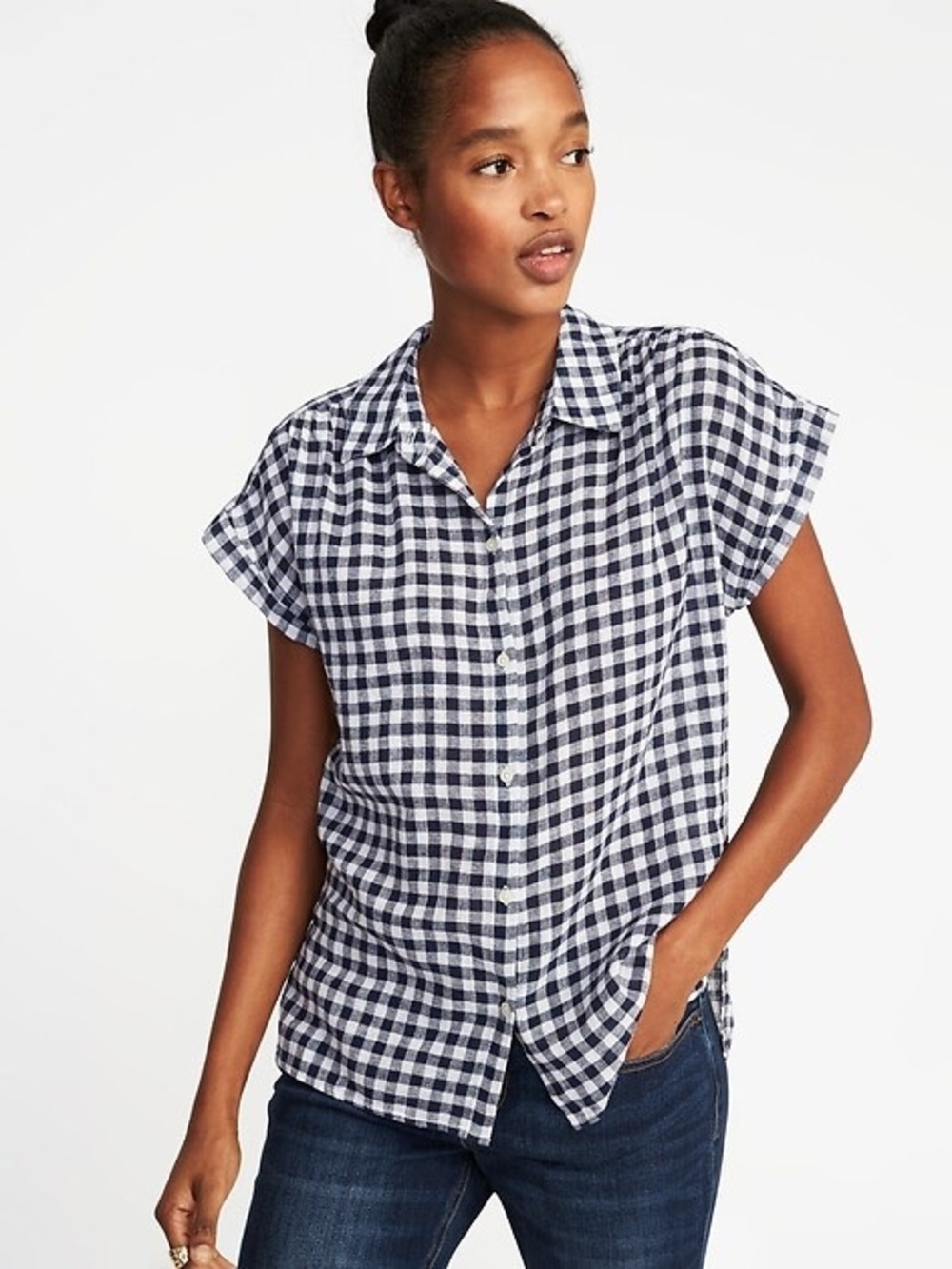 Relaxed Linen Blend Navy/White Gingham Shirt